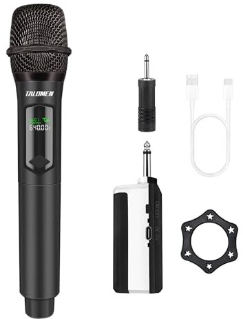 talomen 2.4GHz Professional Wireless Microphone,Cordless Handheld Dynamic Microphones,Mic System for Singing with Rechargeable Receiver,160ft,for Singing Karaoke,wedding,DJ,party,speech,K60-1 black