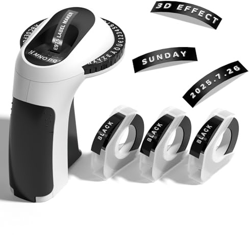 Phomemo Embossing Label Maker,Embossed Label Maker Machine with Tape,E975 Embosser Label Makers 3D Labeller,Vintage Label Printers for Home Use,Office and DIY with 3pcs Black Tape 9mm