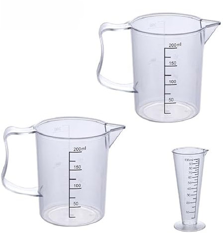 XJLyaya Vaso Medidor, 3 Pcs Measuring Cups, Jarra Medidora Plastico, Vaso Medidor Batidora, Vaso Medidora de Plástico de 200 Ml Con Asa, Apto Para Laboratorio, Detergentes, Repostería y Cocina