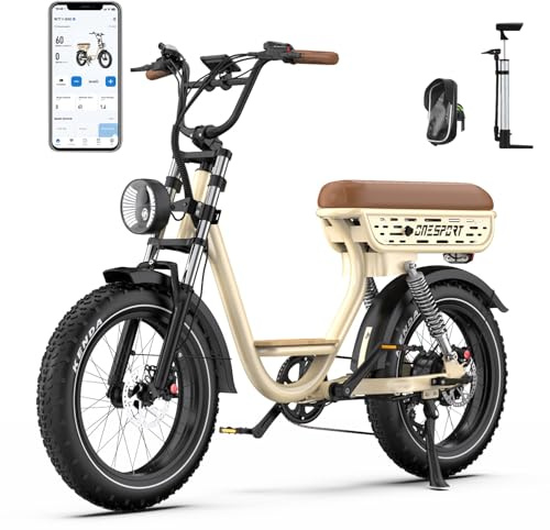 ONESPORT W77 Vélo Électrique Homme, 20 X 4 Pouces Fat Bike Electrique Batterie 48V 18Ah Autonomie 30-100KM, VTT Electrique Femme Adulte 7 Vitesses avec Suspension Intégrale & Freins Hydrauliques