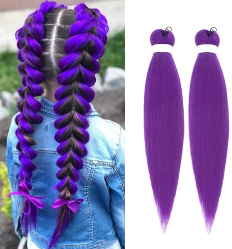 Peluca larga de color lila, pelo morado para trenzar, pelo sintético para trenzar, extensiones de trenzas de Halloween, peluca para mujer, suave y texturizada, sensación suave, fácil de tejer (2
