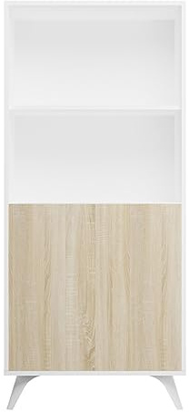 amuéblate Online - Mueble Bar para Salón o Comedor, Modelo Lotus, Práctico y Funcional, Color Blanco-Roble, Fácil de Montar, Medidas: 60 cm (Ancho) x 135 cm (Alto) x 39,6 cm (Fondo)