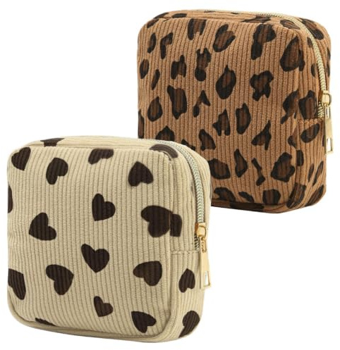 2 stycken små sminkväskor set manchestertyg leopardmönster miniväska