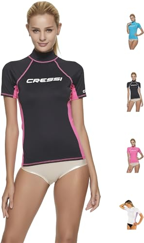 Cressi Damen Rash Guard Kurzarm, UV-Schutz UPF 50+, Schwarz/Rosa, L/4 (42)