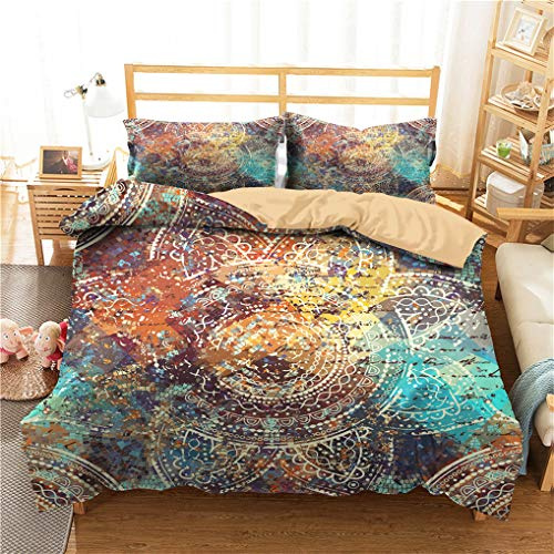 HNHDDZ Boho Lecho Indio Mandala Bohemia Exótico Azul Rosado Púrpura Amarillo Mezclar y Combinar Funda Nórdica y Funda de Almohada, Niña Microfibra (Estilo 2,220x240 cm - Cama 150 cm)
