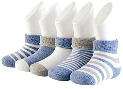 Adorel Chaussettes Chaudes Hiver Coton Bébé Garcon Lot de 5 Bleu Foncé 1-3 Ans (Taille Fabricant: L)