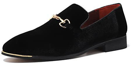 FLQL Herren Luxus Penny Loafer Slip-On Samtschuhe Party Tanzschuhe Wildleder Hochzeitsschuhe Übergröße 40-47, B-schwarz, 43 EU