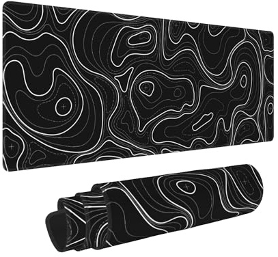 BEYIMEN Large Gaming Mouse Pad, Black Topographic Pattern, 31.5 X 11.8 Inch