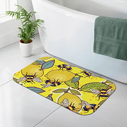 lYonge Badematte mit gelber Zitrone und Biene, Kieselgur, saugfähig, weich, schnell trocknend, waschbar, rutschfest, für Bad, Küche, Fußmatte, 40 x 60 cm