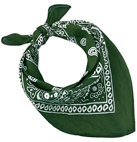 JOPHY & CO. Bandanas aus 100% Baumwolle für Damen Herren Kinder Unisex mit Paisley Muster Kopftuch Kopfbedeckung Schal für Haar/Hals/Handgelenk/Kopf COD.644 (Militärgrün Paisley)
