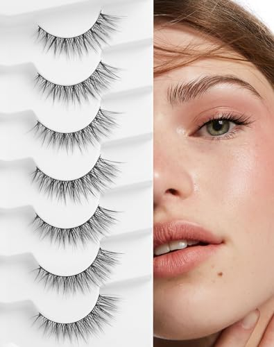 Onlyall Falsche Wimpern Nerz Flauschige Wimpern Lifting-Effekt False lashes Natürlicher Look Künstliche Nerzwimpern 12 mm Volumen Falsche Wimpern 7 Paar D9