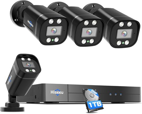 【Color Night Vision】Hiseeu 5MP Wired Outdoor Security CCTV Camera System, 8 Channel DVR with 1TB Hard Drive 4x 5MP Security Cameras, Plug and Play, Human Detection&Remote Access,Email & APP Alert