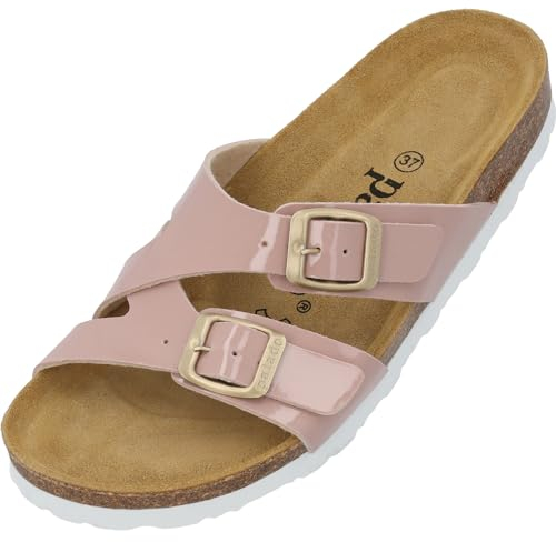 Palado Pantoletten Damen Arrila - bequeme Sandalen Made in Spain - Hausschuhe mit Kork-Fußbett - modische Sommerschuhe Rosa Lack UK8 - EU41