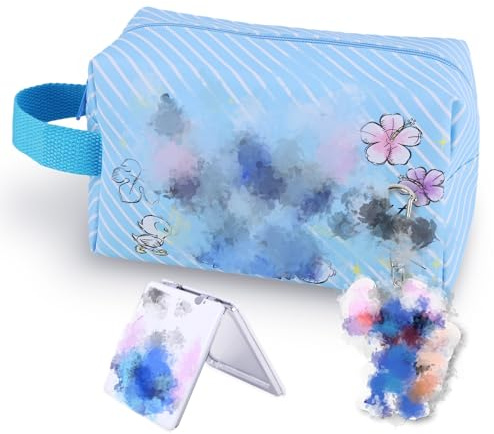 Trousse de Toilette Femme Cartoon Trousse à Maquillage Trousse Maquillage Voyage,Grande Capacité,Cadeau Pochette Maquillage avec Miroir Double Face et Porte-clés