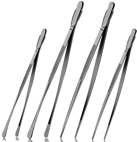 GEEKHOM Küchenpinzette 30 cm und 25 cm Lange Pinzette - 4 Stück Edelstahl Kochpinzette Set, Profi Grillzange mit Gezackten Spitzen - zum Braten, Grillen, Anrichten & Dekorieren, Präzisionsarbeiten