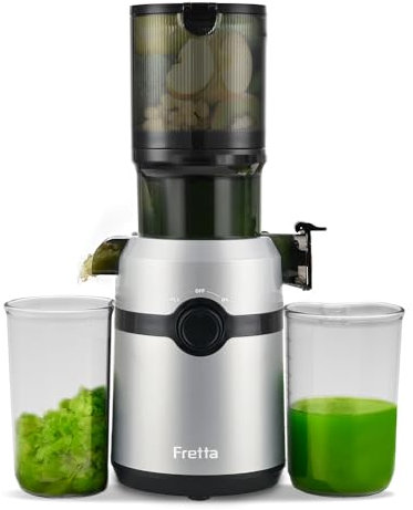 Fretta Entsafter Slow Juicer mit 108mm XL Öffnung&1L Kapazität,Entsafter Gemüse und Obst,200W Saftpresse elektrisch mit Cold Press,Einfache Reinigung und Leiser Motor,BPA-frei (Silber, 1L)