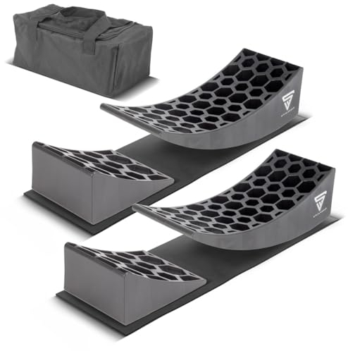 STAHLWERK Auffahrkeile GT-17 ST 2er Set bis 15,8 t Achslast Unterlegkeil | Stufenkeil | Ausgleichskeil | Rundkeil für Reisemobil, Campingmobil, Wohnmobil, Caravan oder Wohnwagen