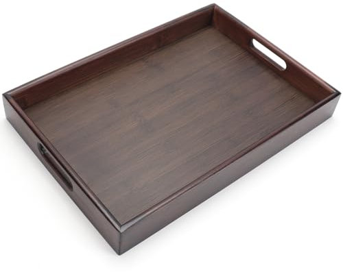 Tablett Serviertablett,37x26x5cm Holztablett Rechteckig Holz Tablett Serviertablett mit Griffen Küchentablett Servierplatte Frühstückstablett für Frühstück, Tee, Couchtisch