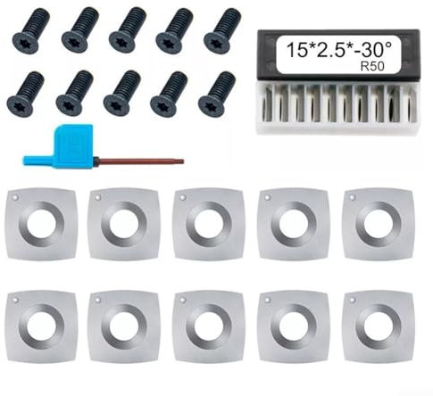 Fraises carrées indexables en carbure de tungstène, 15 x 15 x 2,5 mm, 30 ° R50 avec vis et clé pour outil d'ébauche