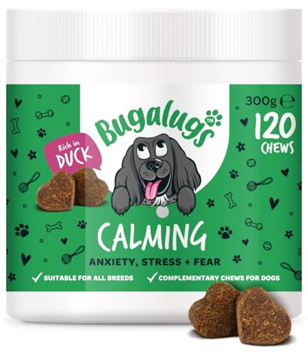 BUGALUGS Calming Treats for Dogs - Helps Stress, Fear, Barking, Reactivity, Aggression, Travel – 120 chews