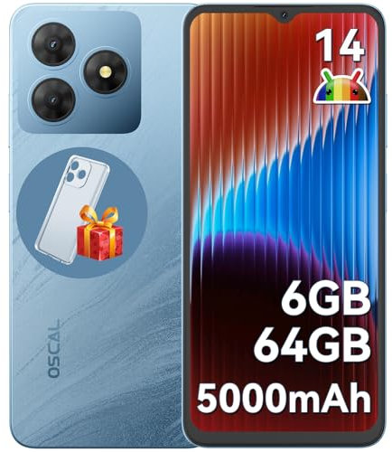 OSCAL 2025 Flat 2C Movil Android 14 6GB +64GB/2TB TF, 6.56 HD+ Smartphone, Batería 5000mAh, Cámara 13MP+8MP, 4G Dual SIM/OTG/GPS/3 Años de Garantía Telefonos Moviles Libres - Azul