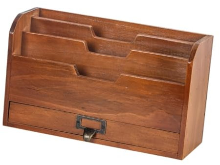 KiBcsLic Desktop-Briefständer im Vintage-Stil, Aktenbriefständer, Mehrzweck-Aufbewahrungsständer aus Holz für Zeitschriften, Dokumente, Zeitungen, Bücher, Braun