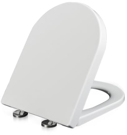 Premium Thermoplastic Toilet Seat, Antibacterial Adjustable Hinges Toilet Seat Fits Never Slips, Installation Top and Bottom Fittings (White - Oval Shaped)