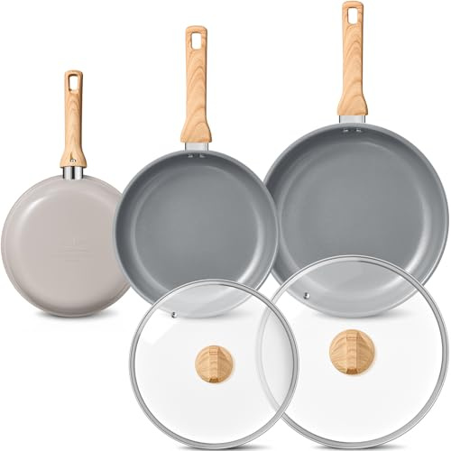 BLAZANT Juego de sartenes antiadherentes 20, 24, 28 cm, sartén de inducción con revestimiento cerámico, juego de sartenes con tapa para todo tipo de fuegos