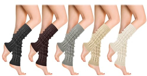 taonganui 5 Paar Stulpen Damen Mädchen Braun Gestrickte Beinstulpen für Fasching Karneval Tanzen 80er Aerobic Kostüm 80er Jahre Accessoires, 5 Farben