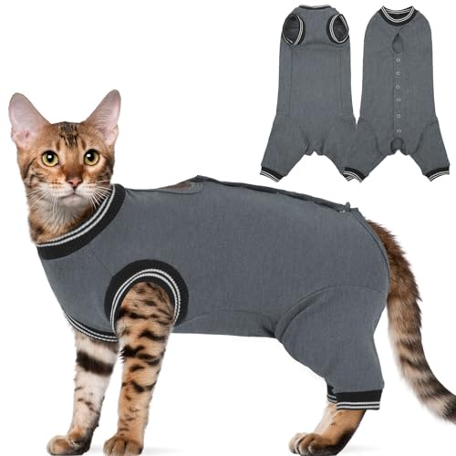 Yternal Stress-Free Cat Recovery Suit for Female Cats - Vet-Backed E-Collar Alternative, Anti-Lick & Rear Access Design Gray S