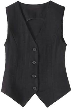 Chaleco delgado de lino para mujer, de verano, sin mangas, con cuello en V