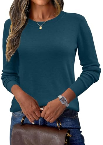 Yutdeng Sueter Mujer Jersey Lana Elegante Manga Larga Sweater Cuello Redondo Jerseys Invierno Otoño Suéter Cómodo Basico Jersey de Punto Fino Jerséis para Mujer Pullover Camiseta Jersei,Azul Oscuro,S