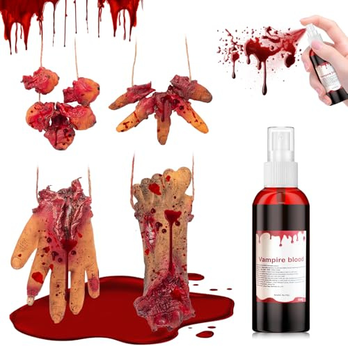 Allony Halloween Decorations, Halloween Accesorios con Sangre Falsa, Accesorios de Manos y Pies Simulados de Halloween Terrorífico para Fiestas Temáticas de Zombis, Bromas, Salas de Terror