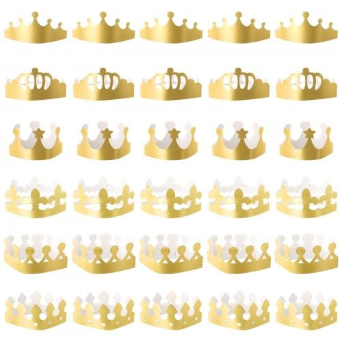 Astralong 30 Pezzi Corone di Carta Dorate, Regolabili Cappelli di Compleanno Fai Da Te, Decorazioni per Feste per Bambini e Adulti, per Compleanni, Celebrazioni e Photo Booth