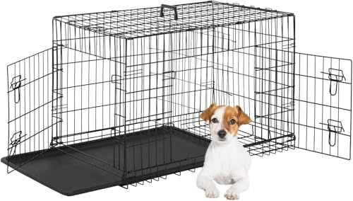 60 cm(24-Inch) Dog Crates for Large Dogs Folding Mental Wire Crates Dog Kennels Outdoor and Indoor Pet Crate with Double-Door,Divider Panel Black