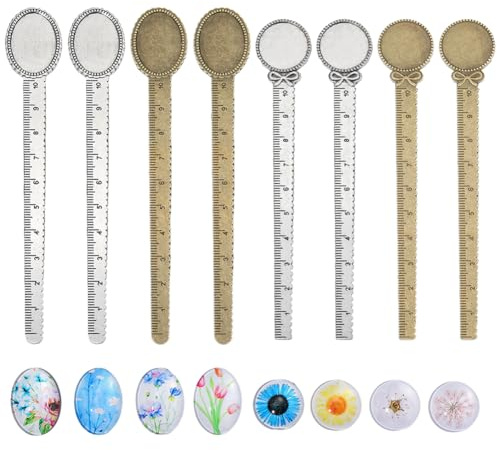SUNNYCLUE 1 scatola Fai Da Te 8 set Segnalibri Cabochon Segnalibro Fiore Vassoio con Cornice con Cabochon In Vetro Floreale Segnalibro In Metallolo A Molla Segnalibri Vintage per Lettura Artigianato R