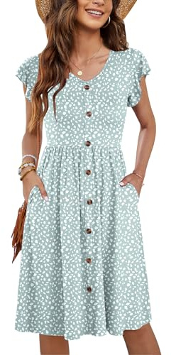 MOLERANI Femmes Robes d'été Manches V Cou Décontracté Swing Taille élastique avec Poche Robe De Midi pour Les Femmes S-2XL