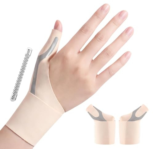 Goldeer 2Pcs Tutore Pollice Destro Sinistro Elastico mit Stecche,Tutore per Rizoartrosi per Sollievo per Dolore e Infortuni, Tenosinovite di De Quervain, Tendinite e Slogature (Beige, S)