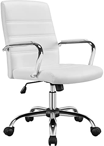 Soberine Sedia da Ufficio Ergonomica Girevole Reclinabile Altezza Regolabile Poltrona Ufficio Imbottita Stile Moderno con Rotelle Bianco