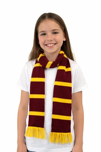 NuJake Sciarpa da mago a righe marroni e gialle per bambini, accessorio caldo per costume invernale, sciarpa con frange per travestimenti, squadre sportive ed eventi scolastici