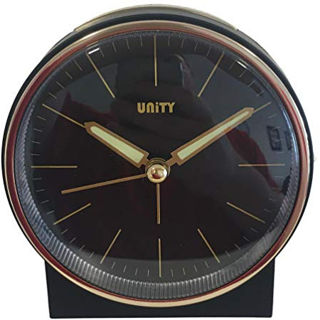 Unity Reloj Despertador con Campana, Negro y Oro Rosa, 10,5 x 10,5 x 6,5 cm