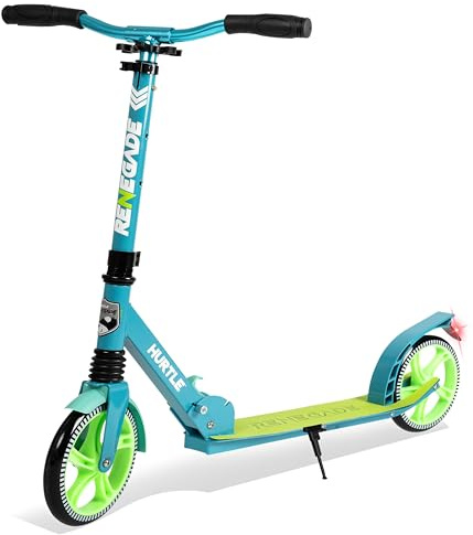 Hurtle Kick Scooter 2 Wheel Scooter for Kids Ages 8+ Teens and Adults – Folding Scooter with Adjustable T Bar Handlebar 8 Inch Big Wheels Alloy Non Slip Deck Carry Strap, Aqua
