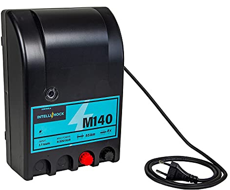 Intellishock M140 Électrificateur de clôture électrique 230V, pour une longueur de clôture de 15 km, tension de 9.500 V, pour 8 filets de 50 m, parfait pour les chevaux, les bovins, les porcs