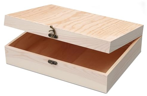 VIKOS Products (2-Pack Unfinished Wooden Box with Hinged Lid for Crafts DIY Storage Jewelry Pine Box - 12 x 9 x 3.35
