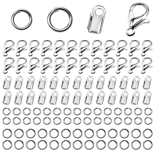 TOAOB 200 Piezas Langosta Cierre 12 x 6 mm Metal Plateado y Anillos de Salto Abiertos 5 mm y Extremos de Engarzado 9 x 4 mm para Fijación de Pulsera Cierres de Collar Accesorios de Bricolaje