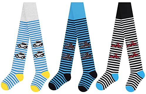 L&K-II 27253AB Lot de 3 collants tricotés pour bébé garçon avec différents motifs Multicolore, 3 paires - 2725A, 122 cm-128 cm