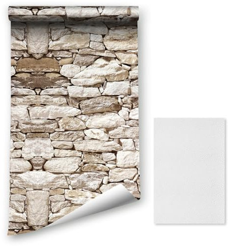 Fond d'écran auto-adhésif Effet de pierre Feuilles de pierre amovibles Sticker décoratif PVC Vinyle Film imperméable avec un autocollant de réparation en cuir pour canapé mural (90051, 44,5 x 1200 cm)