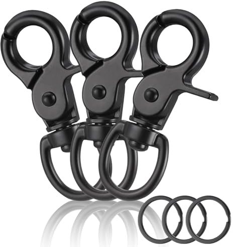 3Pcs Mosquetón Giratorio, 360°Cierre Giratorio con Articulación Giratoria con Mosquetón Llavero, Mosquetone Pequeños de Aleación de Zinc, Mosquetone Pequeños de Negro para Correas de Perro Llave