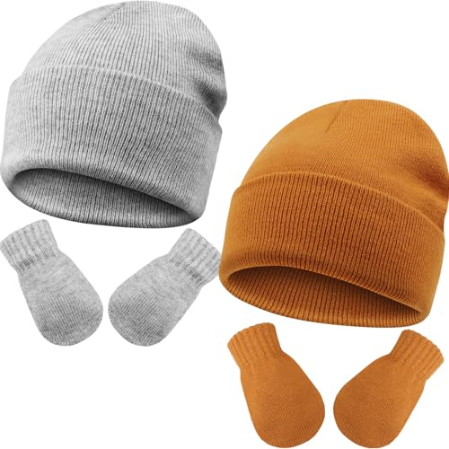 DRESHOW Toddler Beanie Kids Invierno Sombreros de Punto con Guantes Set Bebé Niño Pequeño Invierno Cálido Gorro de Punto con manopla para 3 Meses - 24 Meses Niñas Niños
