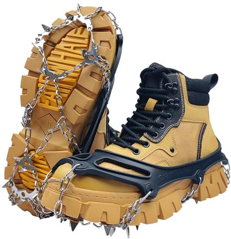 Schuhe Spikes Anti Rutsch, Steigeisen für Bergschuhe, Schuhspikes mit 19 Edelstahl Zähne Spikes, Anti-Rutsch Schuhspikes für Mann Frau Fit für Wandern Trail Running Trekking, Schwarz(M)